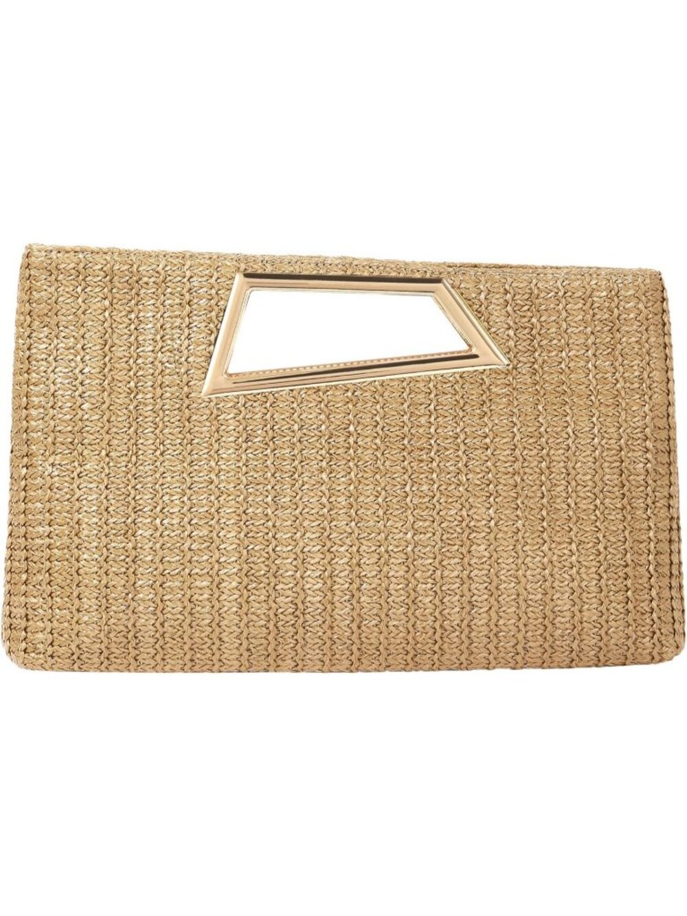 Women's Khaki Pu Leather Clutch Metallic Geo Top Handle Evening Bag Party